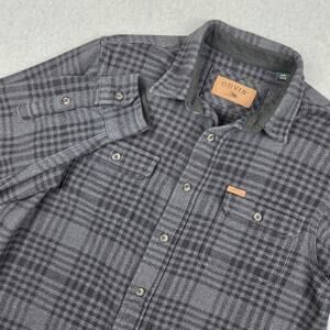 Orvis Mens Medium Big Bear Heavyweight Flannel Shacket with Pockets Gray Plaid